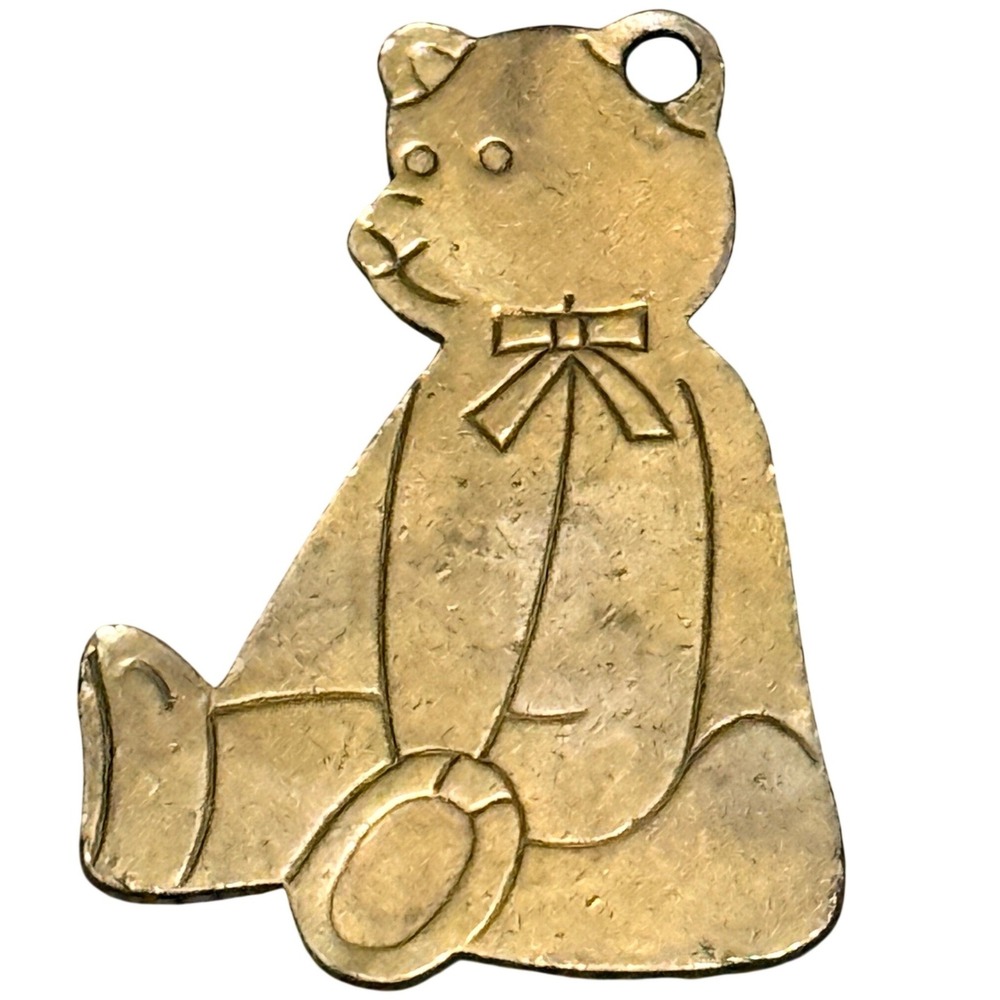 Gordon Fraser Teddy Bear Keychain Charm Bow Detail Silver Pewter Metal Vintage